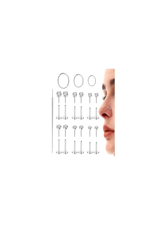 Staligue 20G Threadless Nose Studs,316L Surgical Steel Push in Nose Rings Studs CZ Tragus Conch Helix piercing jewelry Flat Back Earrings Lip Labret Nose Piercing Monroe Medusa Piercing Jewelry - Image 1